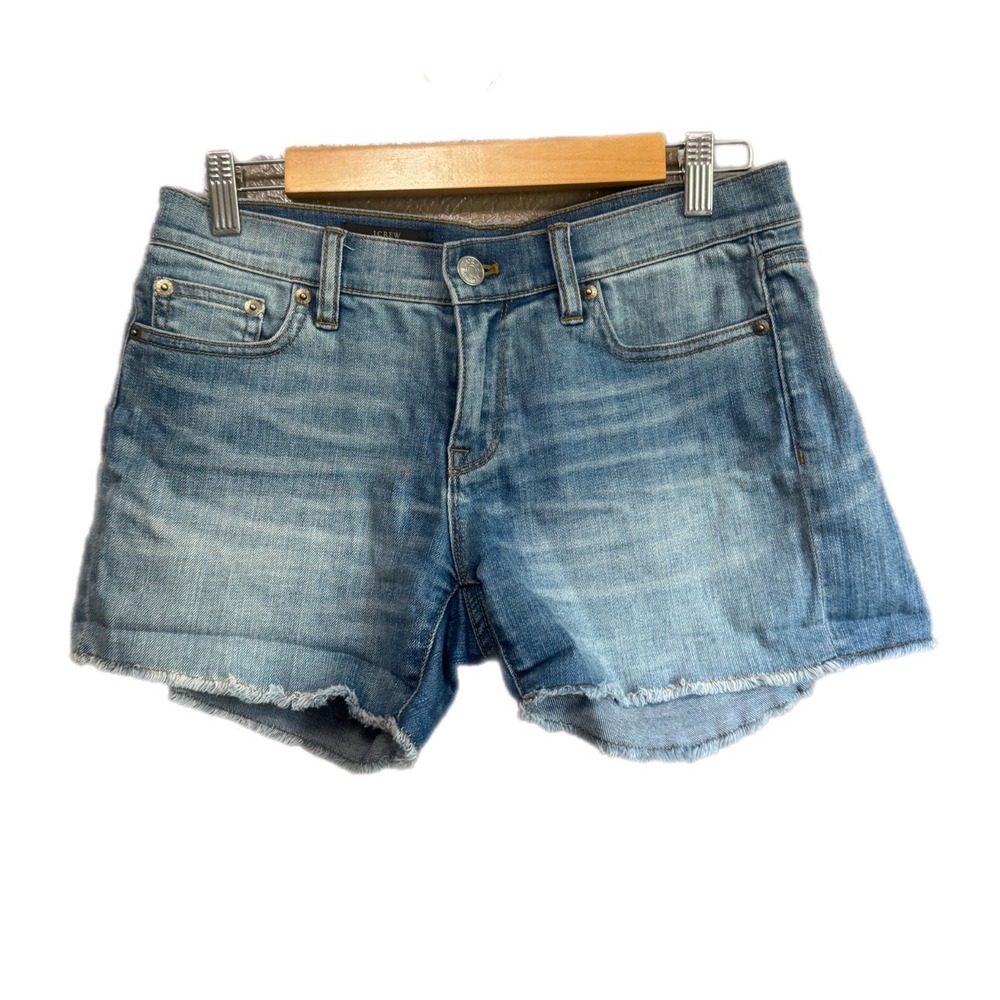 J.Crew Indigo Denim Shorts Women 26 Blue Excellent Frayed Raw Hem Stretch